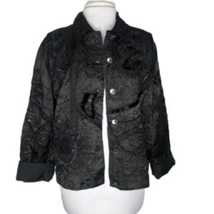 Chico's Sequin Beaded Button Down Textured Black Jacket Size 1